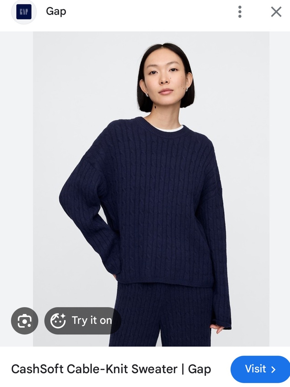 GAP Navy CashSoft Cable-Knit Sweater